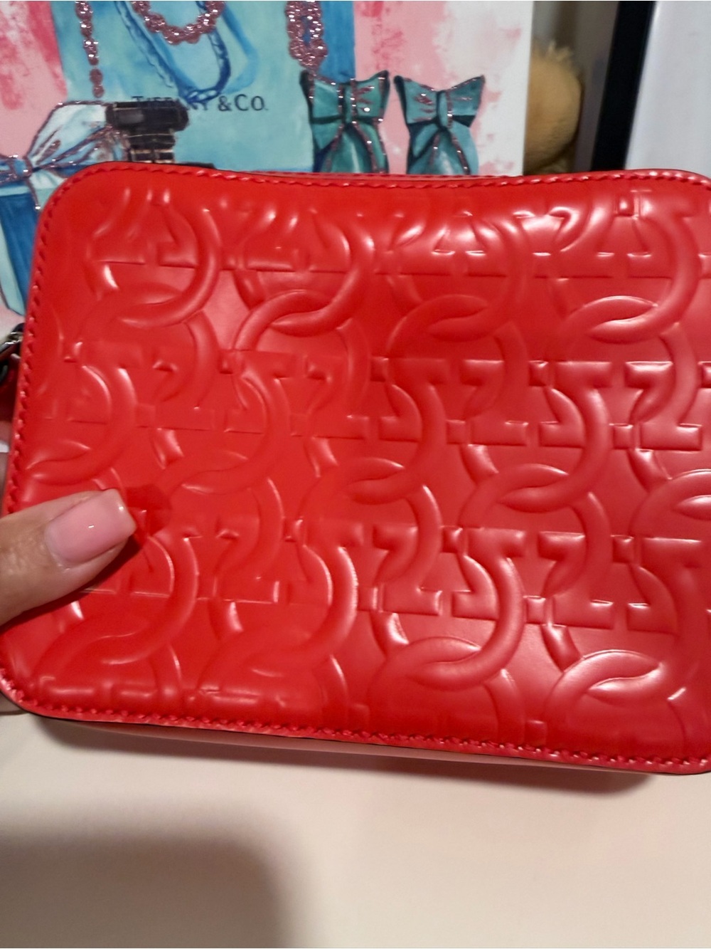 Salvatore Ferragamo Red Embossed Patent Leather Crossbody - Picture 5 of 13